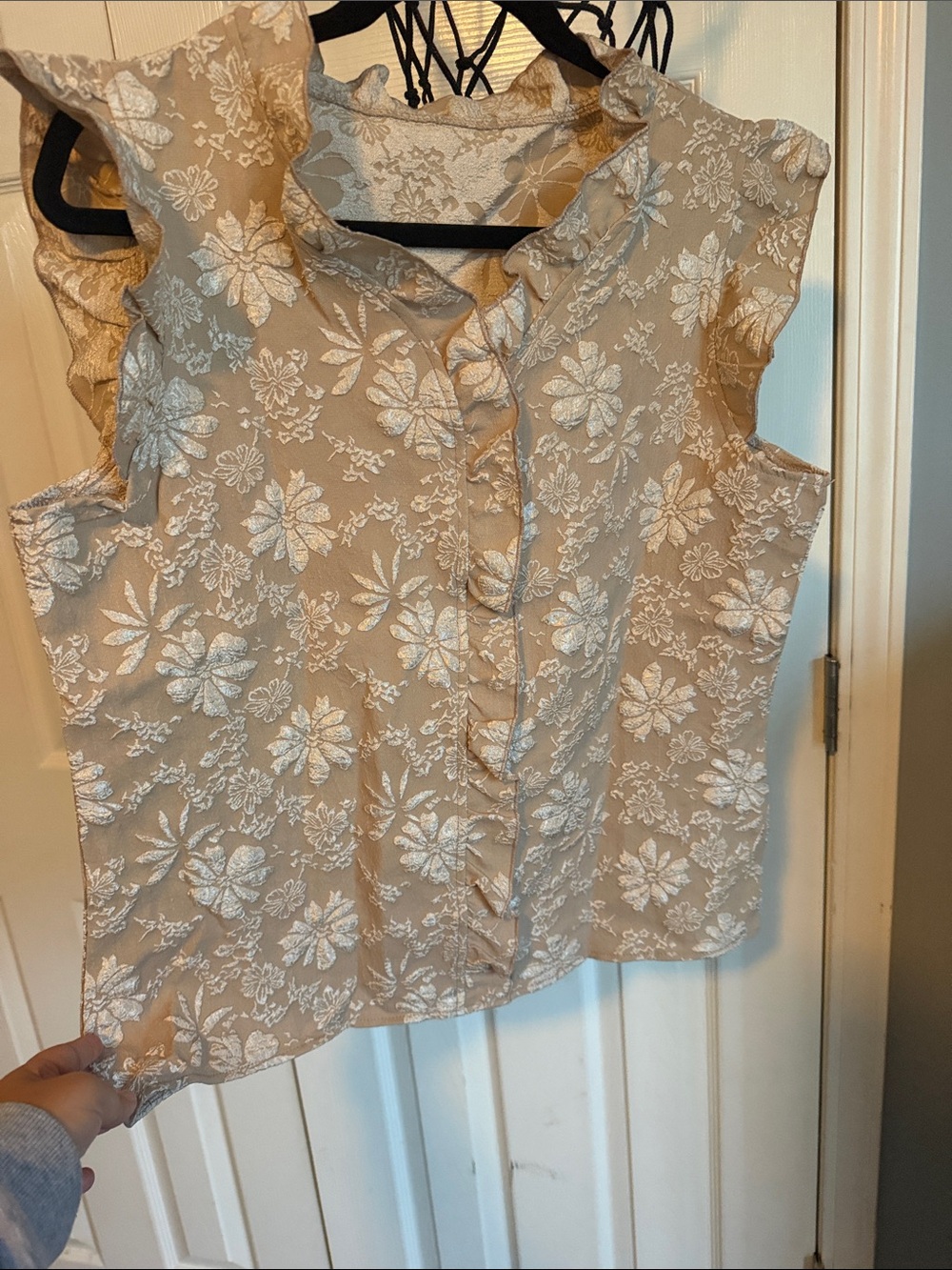 Women’s Beige Floral Ruffle Sleeveless Top